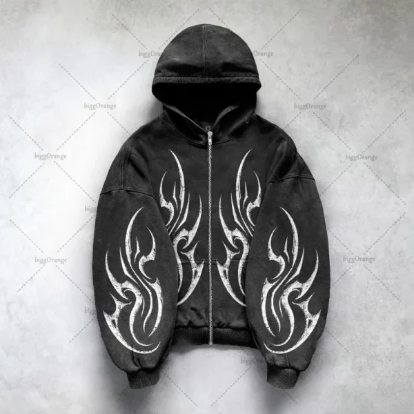 Gothic Punk Graphic Print Oversized Sweatshirt High Street Harajuku Y2K Streetwear Jacket Men Hip Hop Retro Casual Zipper Hoodie - Image 6