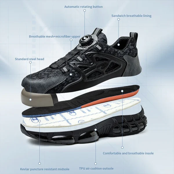 Slack-stab-proof work shoes with elastic buttons and lace-up - Image 2