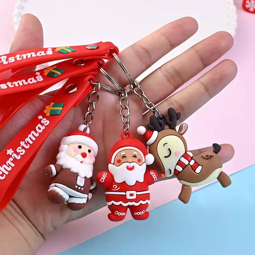 6PCS/3PCS/1PC Santa Claus Snowman 3D Soft Plastic Doll Bag Pendant Keychain - Christmas Children's Gift - Image 3
