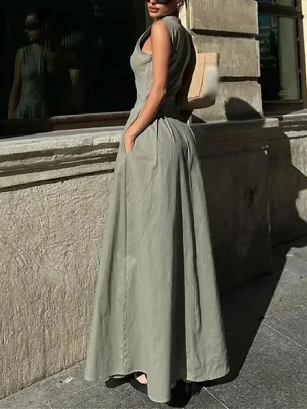 MUJER Zipper Long Dress Woman Pleated Sleeveless Bodycon Dress Summer Elegant Party Dresses For Women 2025 New Midi Dresses - Image 6
