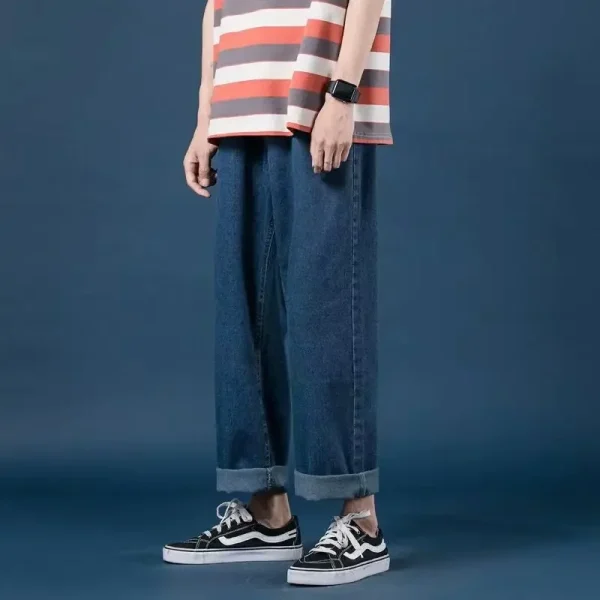 Men Jeans Denim Wide Leg Pants Floor Length Pant Loose Casual High Waist Regular Solid Simple Straight Trousers Autumn 2024 - Image 4