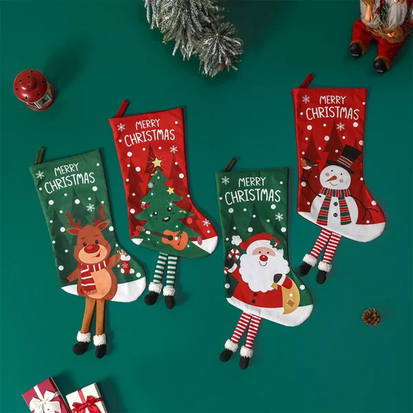 Christmas Stockings with Cute Legs with Classic Elk Snowman Santa Claus Elements for Holiday Christmas Party - Image 5