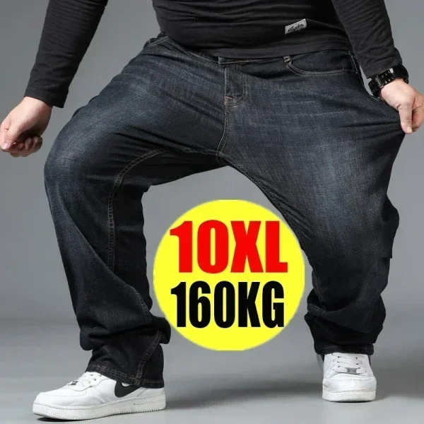 10XL Mens Baggy Jeans Oversize High Waist Loose Trousers Large Size Male Denim Pants Husband Plus Size Loose Blue Denim Pants - Image 2