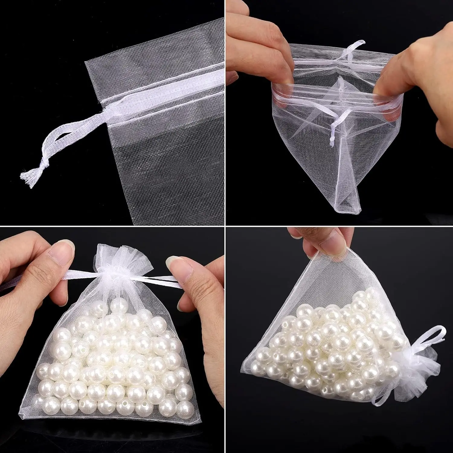 White Organza Gift Bag Drawstring Storage Mesh Pouches for Candy Gift Bags Jewelry Packing Bags Wedding Christmas Party Favors - Image 3