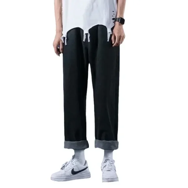 Men Jeans Denim Wide Leg Pants Floor Length Pant Loose Casual High Waist Regular Solid Simple Straight Trousers Autumn 2024 - Image 5