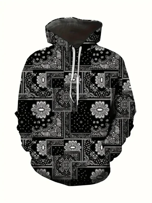 Creative Cashew Pattern Printed Hoodie Cool Men's Hoodie Men's Casual Flat Design Hoodie Paired With Kangaroo Pocket Streetwear - Image 3