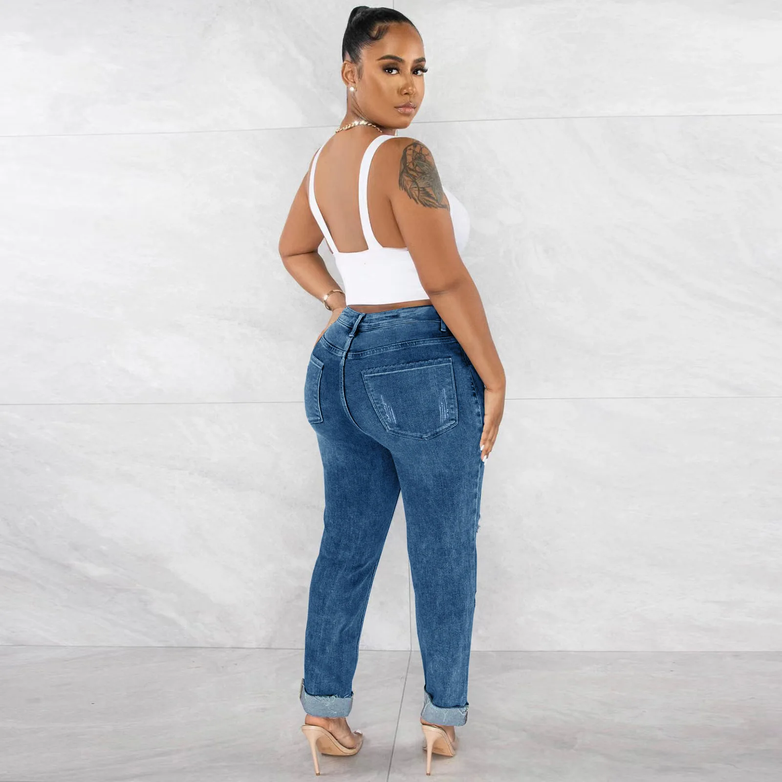 Casual High Waist Ripped Jeans Women 2025 Fashion Slim Skinny Trousers Pants Elegant - Image 2