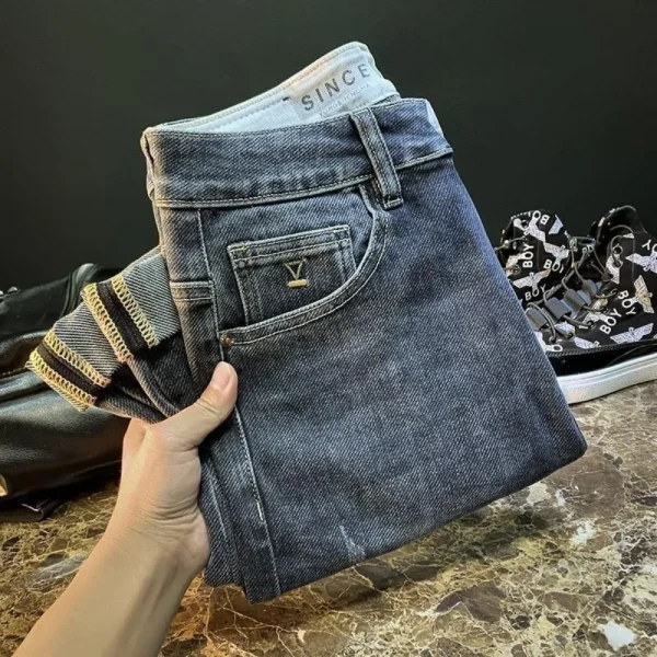 New Spring Autumn Luxury Designer Jeans for Men High-end Washed Cowboy Embroidered Denim Pants Korean Slim Casual Men Trousers - Image 2