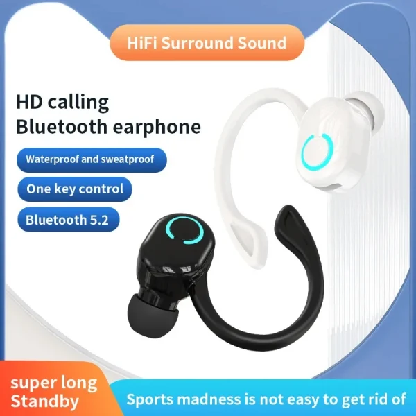 Bluetooth 5.2 Business Wireless Headphone Ear-Hook Mini HIFI Bass Noise Cancelling Earphone With Mic Earbuds Sport Game Headset - Image 4