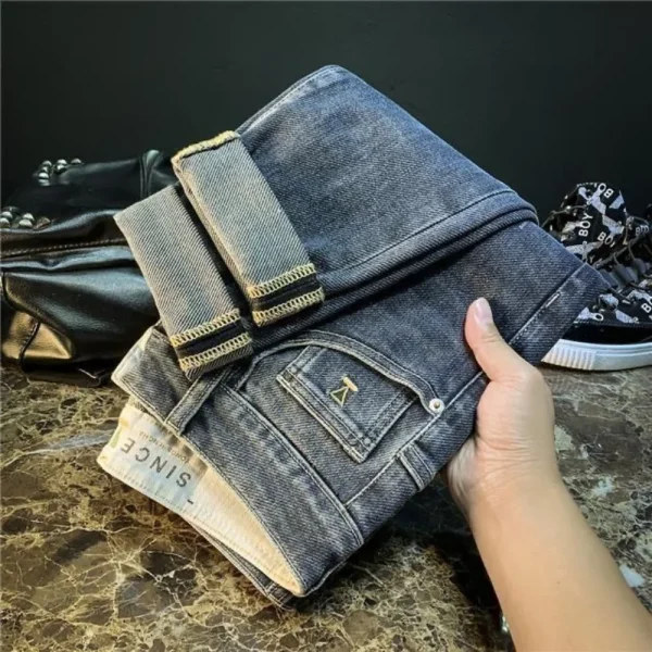 New Spring Autumn Luxury Designer Jeans for Men High-end Washed Cowboy Embroidered Denim Pants Korean Slim Casual Men Trousers - Image 3