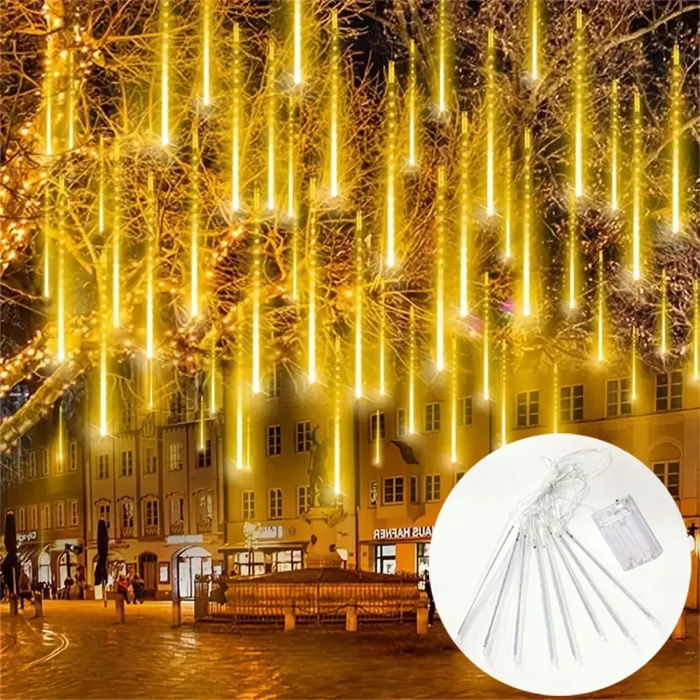 LED Meteor Shower Fairy Lighting Battery Power 2025 Christmas Tree Home Decoration Holiday Wedding Garden Bedroom Decoration - Image 2