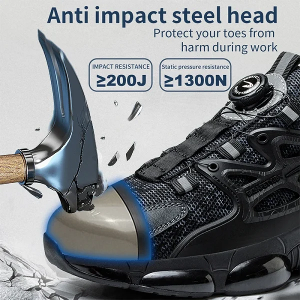Slack-stab-proof work shoes with elastic buttons and lace-up - Image 4