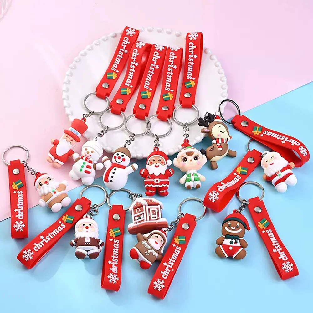 6PCS/3PCS/1PC Santa Claus Snowman 3D Soft Plastic Doll Bag Pendant Keychain - Christmas Children's Gift - Image 6