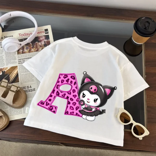 Kuromi Kids T-shirt Summer Children Kawaii Cartoon Cotton Short Sleeve Tops Boy Anime Fashion Cute Tee Girl Casual Clothes Gifts
