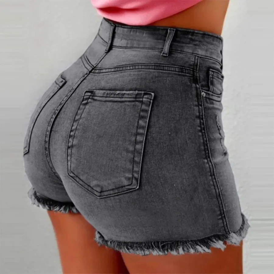 Sexy Denim Shorts Women Jeans Tassel Washed Distressed Skinny Mid Waist Pockets Streetwear Female 2025 Straight Short Pants - Image 4
