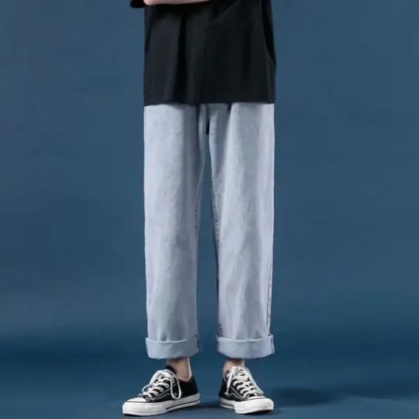 Men Jeans Denim Wide Leg Pants Floor Length Pant Loose Casual High Waist Regular Solid Simple Straight Trousers Autumn 2024 - Image 3