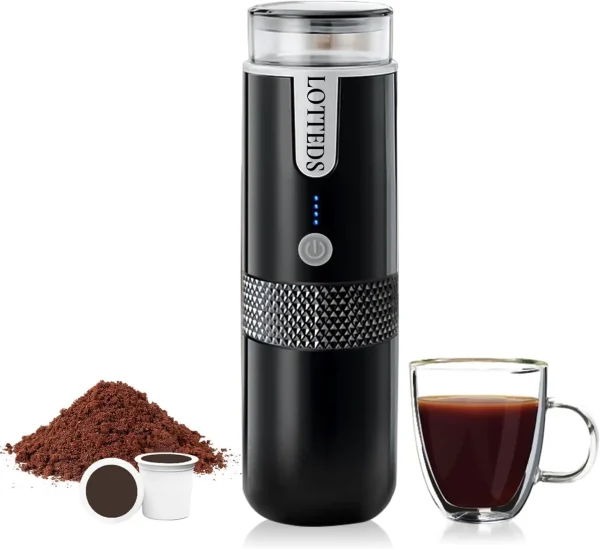 Portable American Coffee Maker, Electric Travel Coffee Machine Non-Heating Compatible with K Cup Capsules & Ground Coffee with U