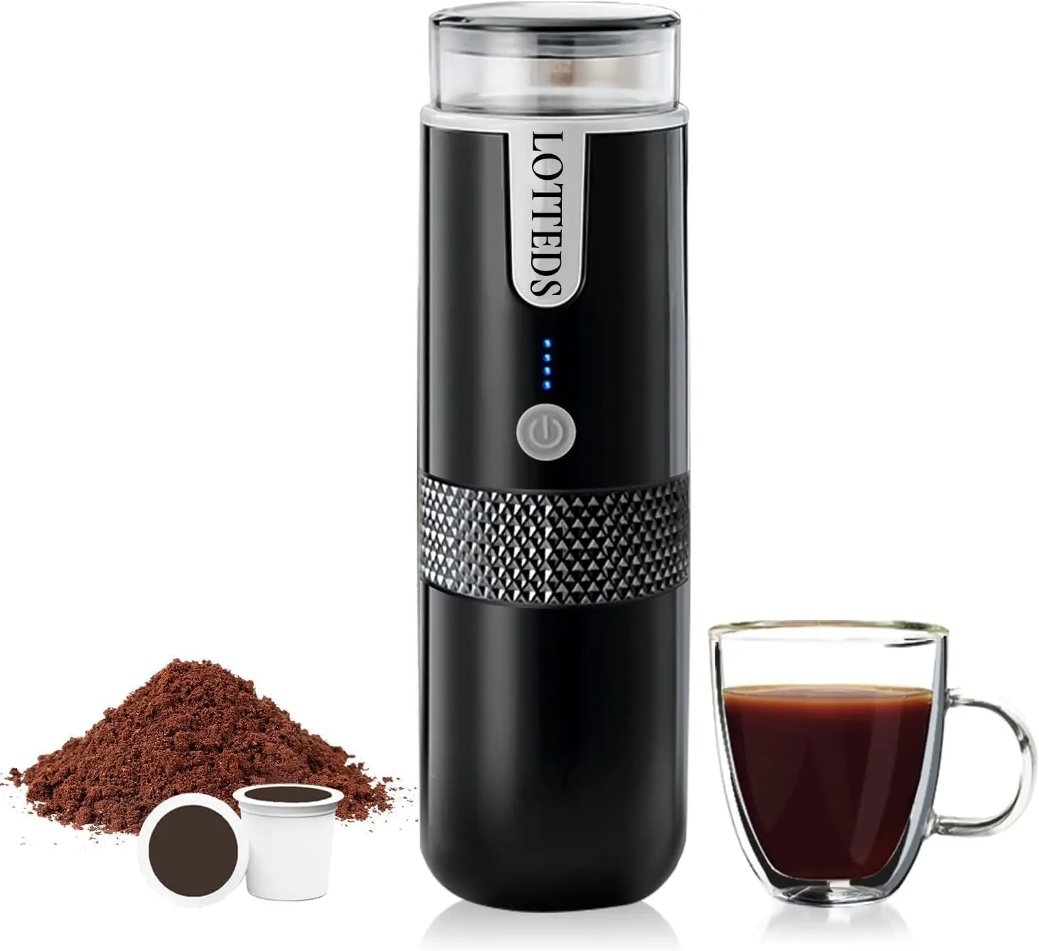 Portable American Coffee Maker, Electric Travel Coffee Machine Non-Heating Compatible with K Cup Capsules & Ground Coffee with U