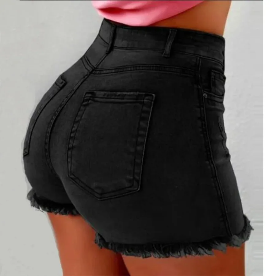 Sexy Denim Shorts Women Jeans Tassel Washed Distressed Skinny Mid Waist Pockets Streetwear Female 2025 Straight Short Pants - Image 3