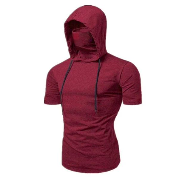 Mens Gym Thin Hoodie Short Sleeve Hoodies With Mask Sweatshirt Casual Splice Large Mask Hoodie Sweatshirt Hooded Tops Cycling - Image 3