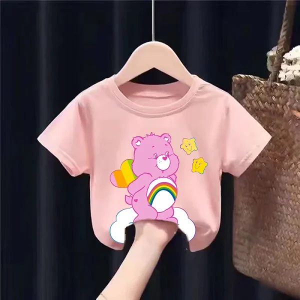 Kawaii Bedtime Cheer T-shirt Child Girls Clothing Toddler Baby Kids Clothes Summer Short Sleeve Boy Cartoon Tee Cares Bears Tops
