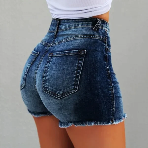 Sexy Denim Shorts Women Jeans Tassel Washed Distressed Skinny Mid Waist Pockets Streetwear Female 2025 Straight Short Pants - Image 2