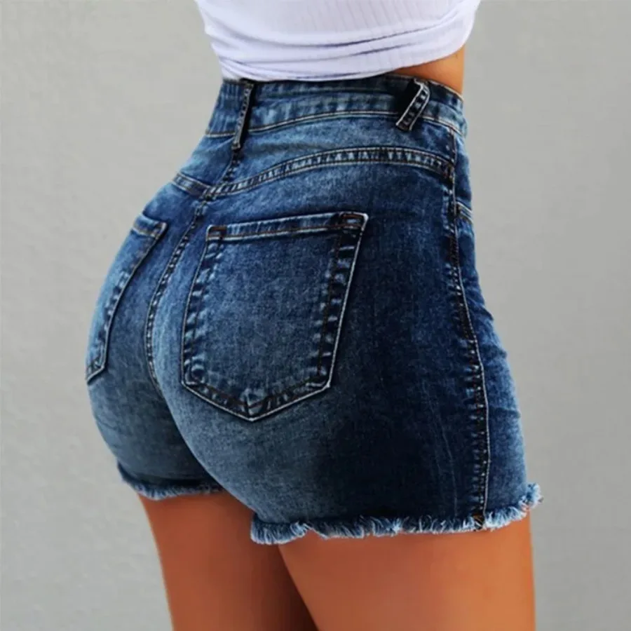 Sexy Denim Shorts Women Jeans Tassel Washed Distressed Skinny Mid Waist Pockets Streetwear Female 2025 Straight Short Pants - Image 2