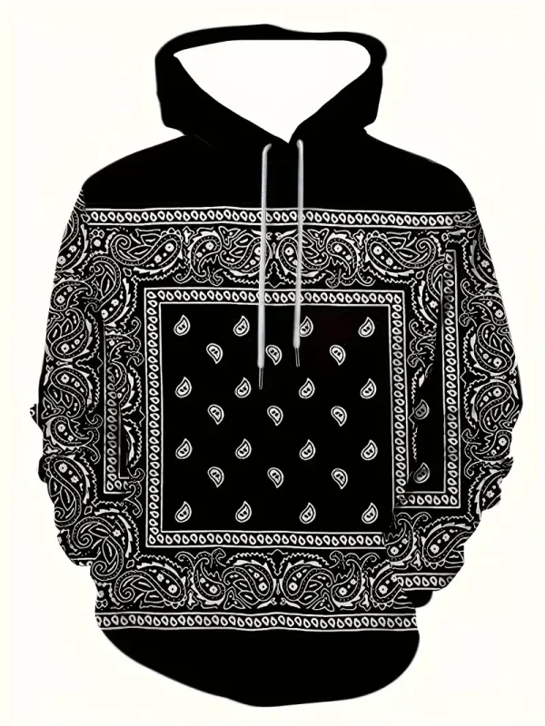 Creative Cashew Pattern Printed Hoodie Cool Men's Hoodie Men's Casual Flat Design Hoodie Paired With Kangaroo Pocket Streetwear - Image 2