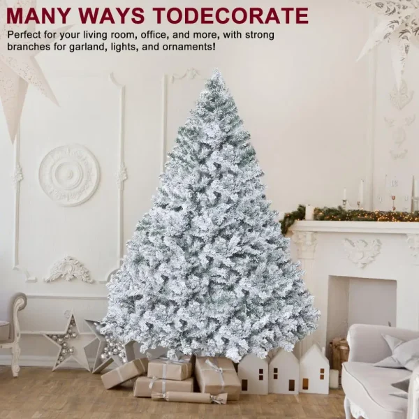 6.9ft White Flocked Artificial Christmas Tree, Snow Christmas Holiday Pencil Tree, Winter Party Decoration with Realistic Branch - Image 2