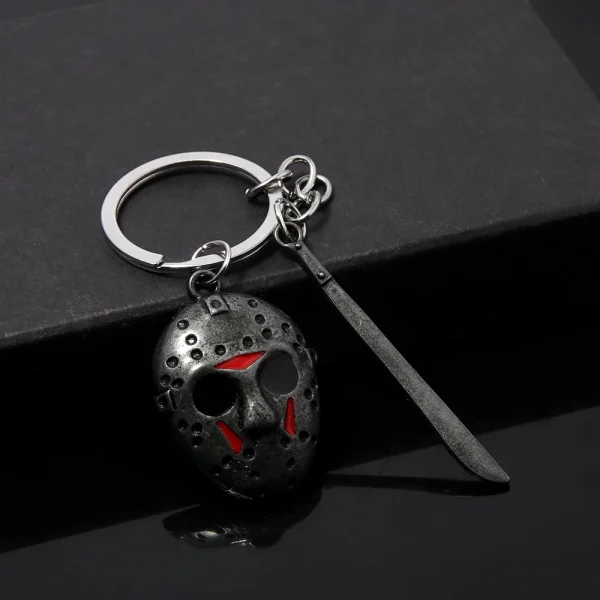 Horror Movie Keychain Jason Hockey Mask Kinfe Metal Keyring For Children Halloween Jewelry Gift - Image 2