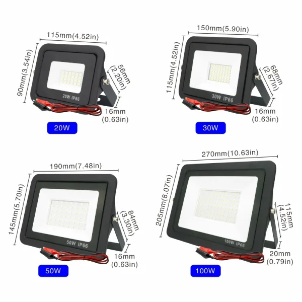DC12V Led Flood Light 20W 30W 50W 100W Outdoor Floodlight Spotlight IP66 Waterproof Light Reflector Portable 12 Volt Led Lights - Image 2