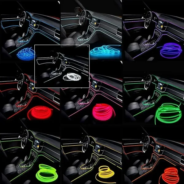 5M Car Interior LED Strip Light EL Wire Neon Ambient Lighting USB Flexible Decoration DIY Auto Party Atmosphere Lamp Diode - Image 2