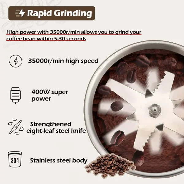 High Power Electric Coffee Grinder Kitchen Cereal Nuts Beans Spices Grains Grinder Machine Multifunctional Home Coffee Grinder - Image 4