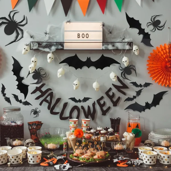 Black Horror Spider Wall Stick Halloween 3D Bat Sticker Emulation Plastic Sheet Festival Party Home Courtyard DIY Decoration - Image 4