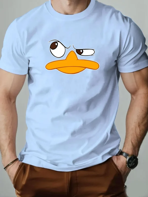Men's T-Shirt 100% Cotton Funny Duck Cartoon Pattern Print Summer Round Neck Breathable Casual Short Sleeve Fashion T Shirt - Image 2