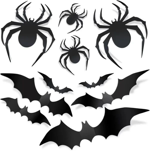 Black Horror Spider Wall Stick Halloween 3D Bat Sticker Emulation Plastic Sheet Festival Party Home Courtyard DIY Decoration - Image 2