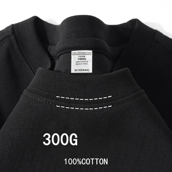 Beige 300g Heavyweight Cotton Short Sleeved T-shirt Summer Round Neck Loose and Base Shirt for Men Women Basic Tee - Image 3