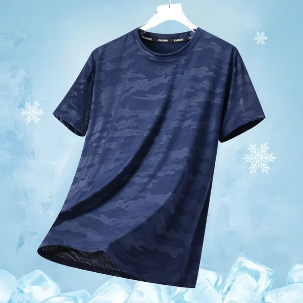 Functional Fabric Mosquito-Resistant Antibacterial Sweat-Wicking Ice Feeling 2025 New Ice Silk T-Shirt Men's Short Sleeve Thin Q