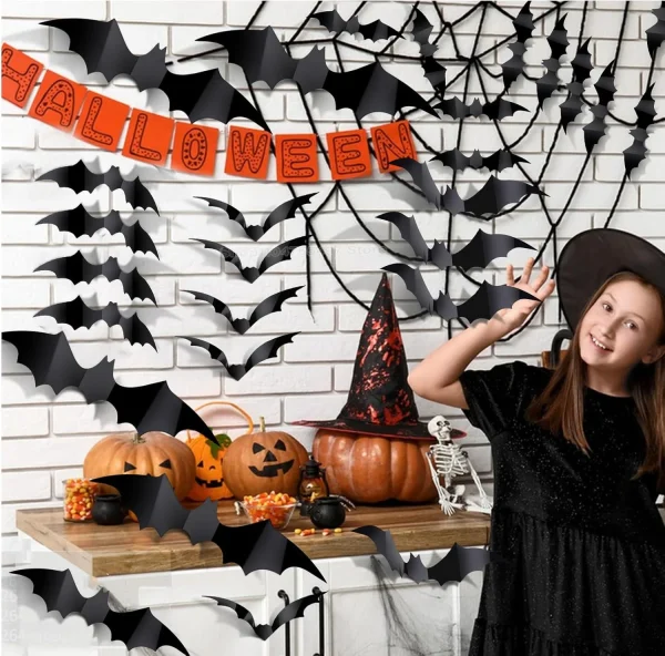 Black Horror Spider Wall Stick Halloween 3D Bat Sticker Emulation Plastic Sheet Festival Party Home Courtyard DIY Decoration - Image 5