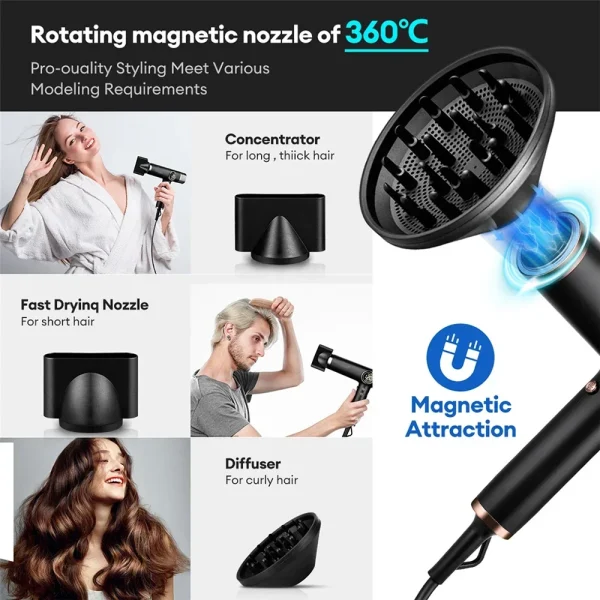 110000RPM Professional Hair Dryer Brushless Negative Ions Blow Dryer 1800W Powerful Lownoise 5 in 1 Salon Hair Airwrap Styler - Image 4
