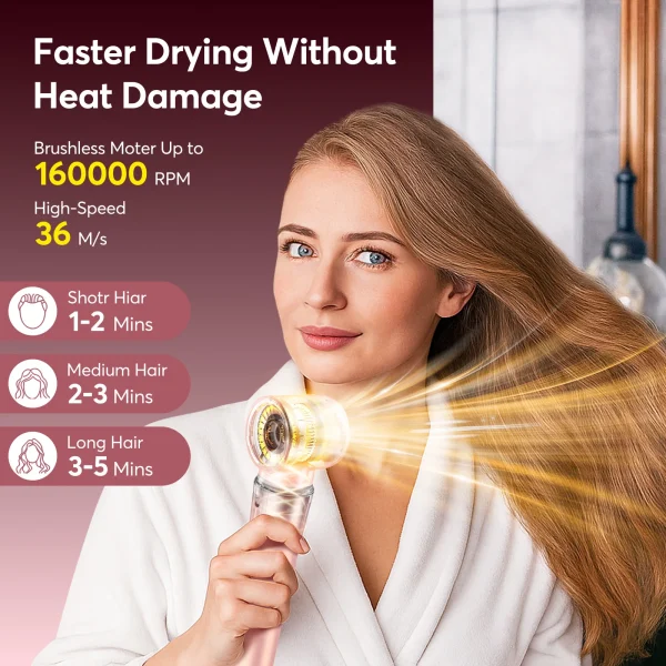 5 in 1 High-Speed Hot Air Styler Frizz-Free Fast Drying No Heat Damage Hair Dryer Curl Volumize Straighten with Travel Bag - Image 5