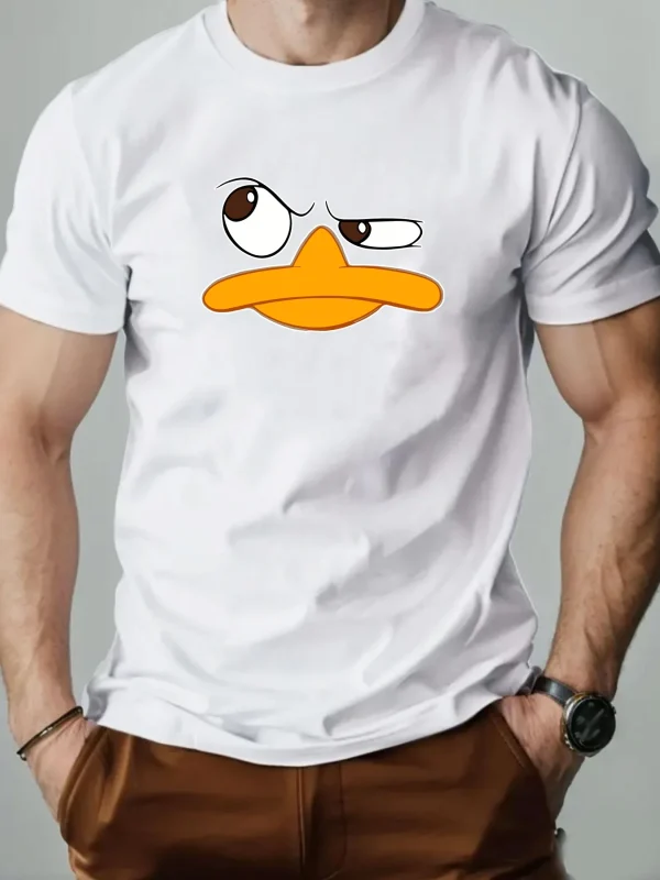 Men's T-Shirt 100% Cotton Funny Duck Cartoon Pattern Print Summer Round Neck Breathable Casual Short Sleeve Fashion T Shirt - Image 3