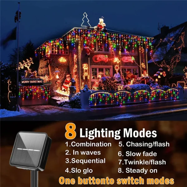 3.5M/7.5M Solar Curtain Icicle Light Outdoor Eaves Decor String Lights Garden Party Yard Christmas Decoration holiday Garlands - Image 3