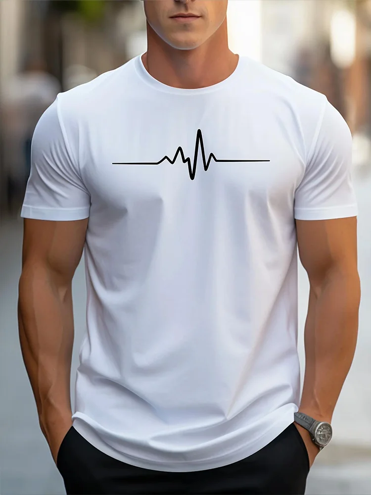 Men's 100% Cotton Summer Loose Size Creative Graphic Printed Slim Fit Casual Sports Round Neck Short Sleeved T-shirt Top