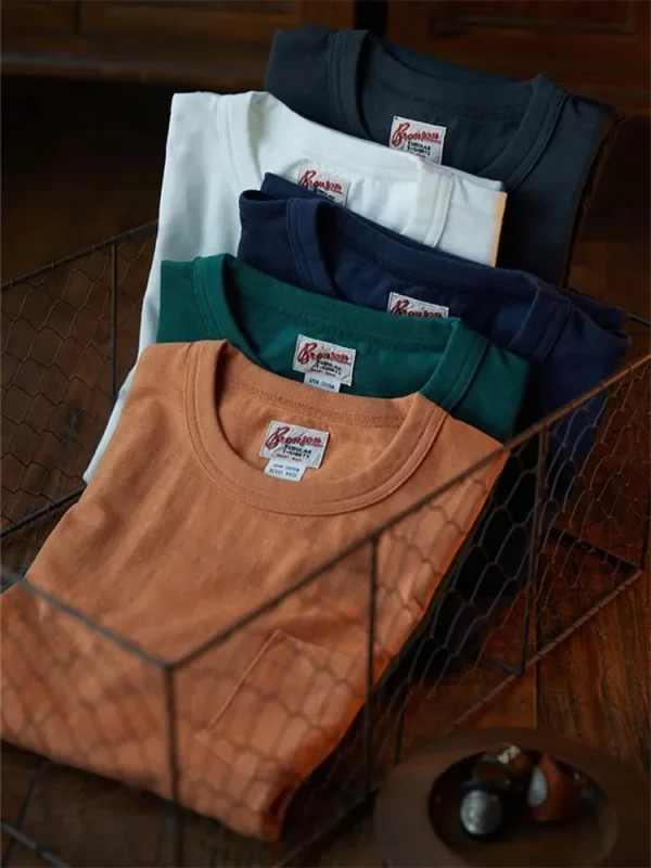 Rugged Bronson Loopwheel Tubular Pocket T-Shirt 220g Slub Cotton Men's Seamless Side Tee Short Sleeve