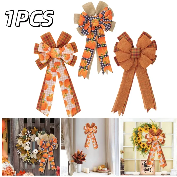 1pcs Large Size Diy Bow Bowknot Fall Halloween Home Interior Outdoor Garden Wreath Decoration Imitation Webbing Bow Pumpkin Bows