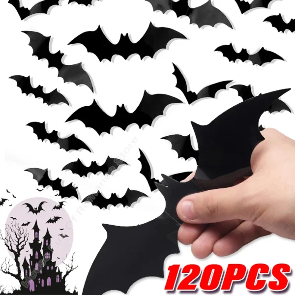 Black Horror Spider Wall Stick Halloween 3D Bat Sticker Emulation Plastic Sheet Festival Party Home Courtyard DIY Decoration