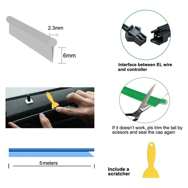 5M Car Interior LED Strip Light EL Wire Neon Ambient Lighting USB Flexible Decoration DIY Auto Party Atmosphere Lamp Diode - Image 4