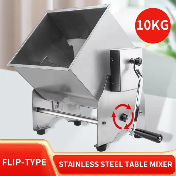 10KG Capacity Tilt Tank Manual Meat Mixers Side-turn dough mixer Manual dough mixer Stainless steel food mixer - Image 5