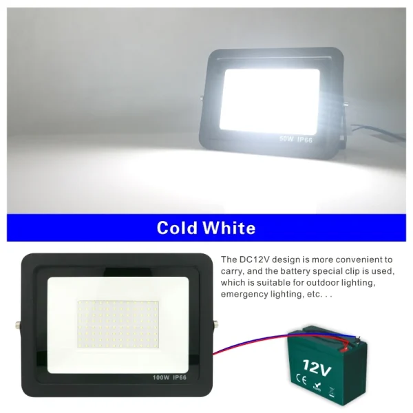 DC12V Led Flood Light 20W 30W 50W 100W Outdoor Floodlight Spotlight IP66 Waterproof Light Reflector Portable 12 Volt Led Lights - Image 4
